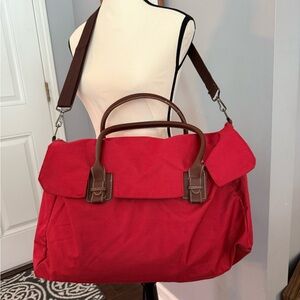 Red Women's Bag with Brown Accents